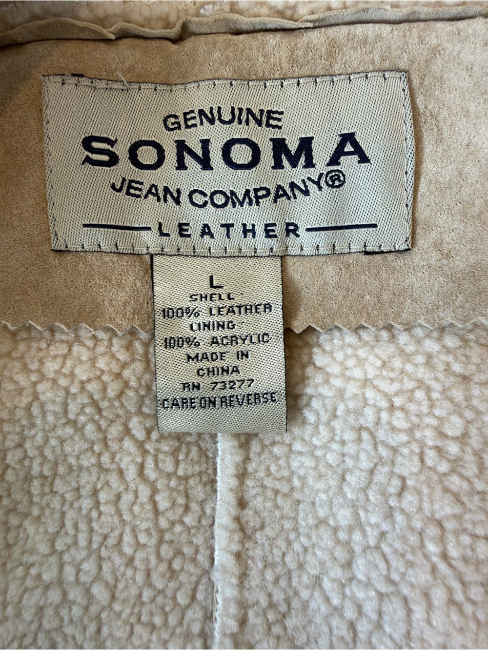Vintage Sonoma Genuine Suede Shearling Jacket in Tan - Picture 9 of 10